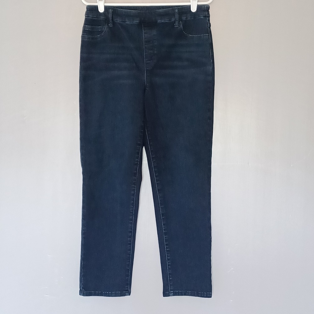 Time and True Pull On Jeans Womens M 8-10 Dark Wash Denim Faux Fly Stretch Pants